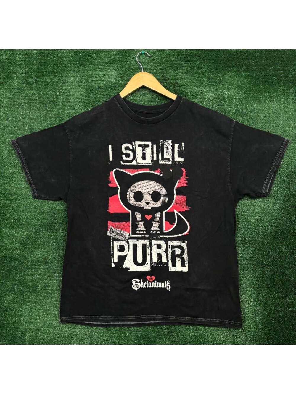 Skelanimals I Still Purr Cat Mineral Wash T-Shirt Size Extra Large